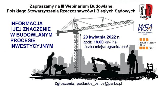 Zaproszenie na III Webinarium Budowlane: informacja w procesie inwestycyjnym, 29 kwietnia 2022 r., godz. 18.00, online.