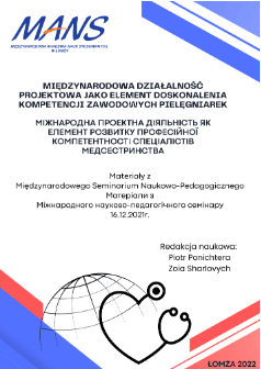 Okładka publikacji: Międzynarodowa działalność projektowa jako element doskonalenia kompetencji zawodowych pielęgniarek