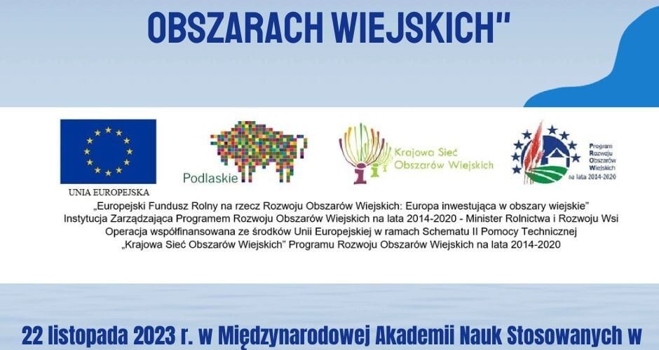 Zapowiedź konferencji o małej retencji na obszarach wiejskich, 22 listopada 2023 r. w MANS, z logotypami partnerów.