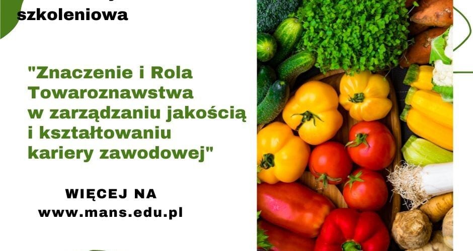 Zapowiedź konferencji o roli towaroznawstwa w zarządzaniu jakością i rozwoju kariery, ze zdjęciem warzyw.